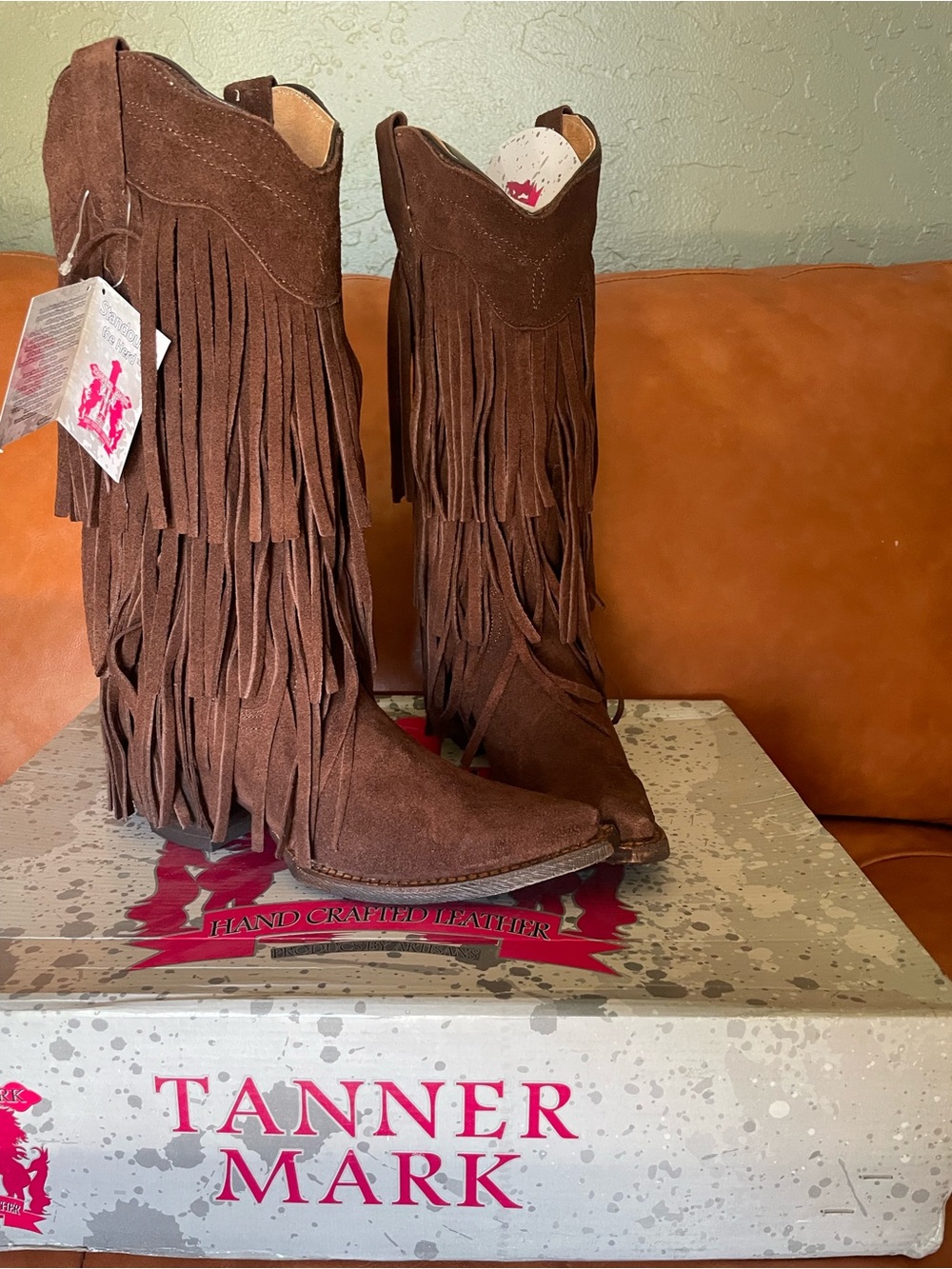 Tanner Mark Women's Brown Suede Fringe Heeled Western Boots
